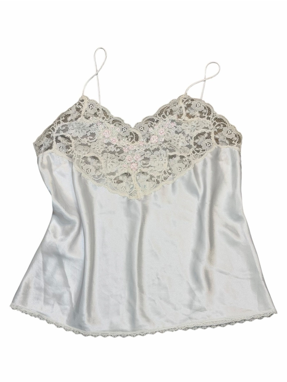Vintage Sara Beth Satin Lace Trim Lingerie Cami Top Cream S/M